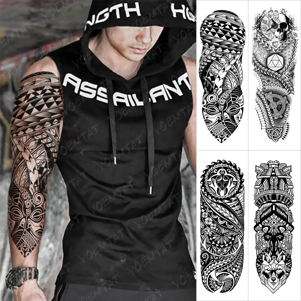 

Hot sale geometric totem design tatoo full arm sleeve body tatto tattoo stickers for men, Cmyk