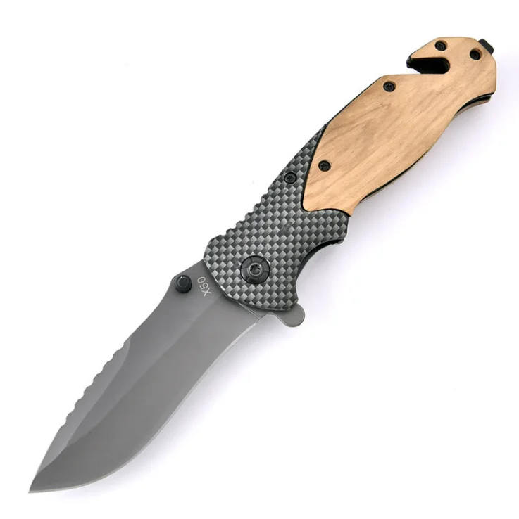 

Best wood handle assisted opening pocket knife hunting knife, Yellow