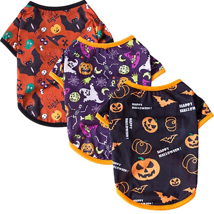 

New Pumpkin Bats Designer Dogs Clothes Shirts Halloween Small Dog Clothes, Picture shows