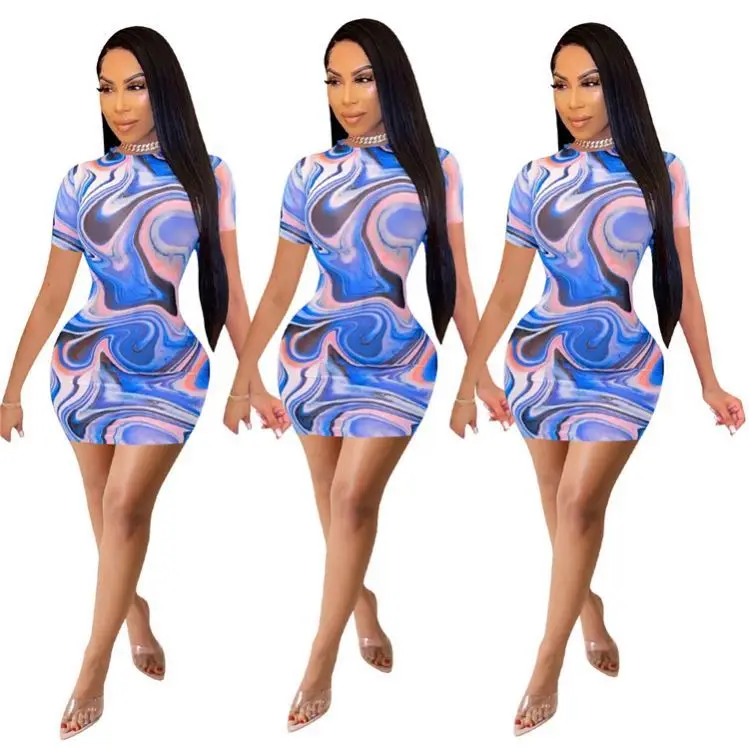 

MISSMOEN New Design Short Sleeve Tie Dye Women Clothes 2021 Elegant Women Short Dresses Sexy Casual Dress