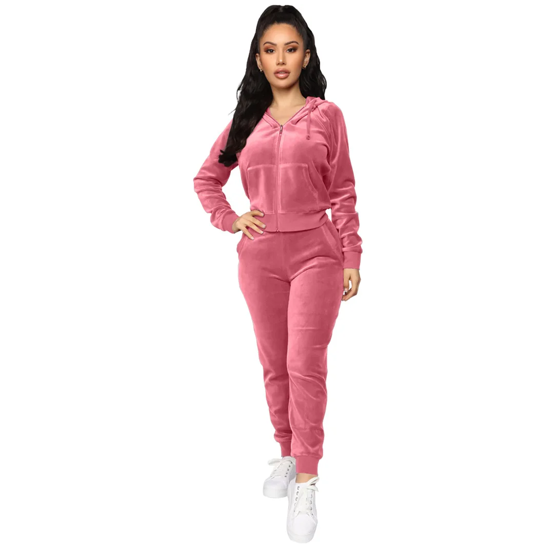 

Autumn Pockets Zipper Sweatsuit Tracksuit For Women Pink Two Pieces Velvet Outfit Women 2 Pieces Fall Winter Womens Outfits 2021, Pink/gray/black/wine red/khaki/blue