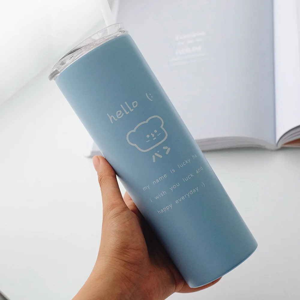 

RTS Sublimation Mug Double Wall Stainless Steel Coffee Mug Thermos Slim Vacuum Straight Tumbler Coffee Cup With Straw