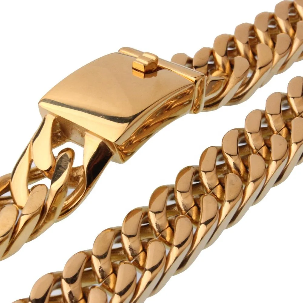 

16mm Hip Hop Style Double Knit Stainless Steel Big Cuban Link 18K Gold chains for Men