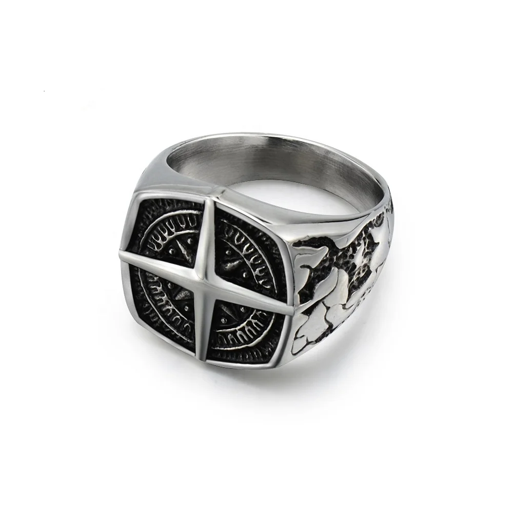 

Wholesale fashion steel titanium Cross Ring Stainless Steel North Star compass ring male