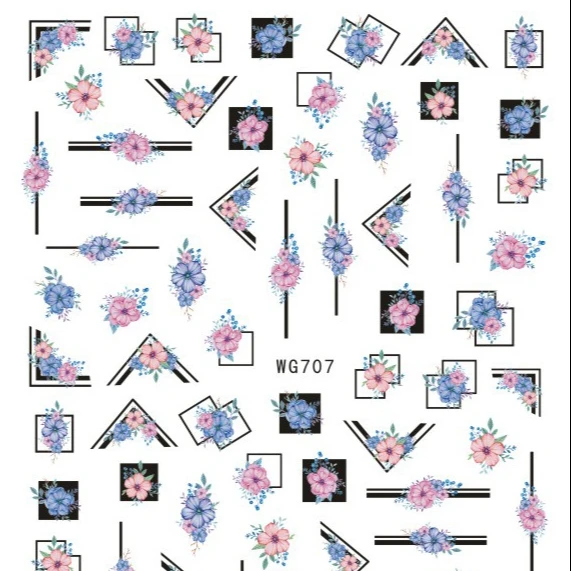 

Wholesale Nail Art Stickers Decal 3D Self-Adhesive Decals Abstract flowers and leaves doodle nail stickers, As picture
