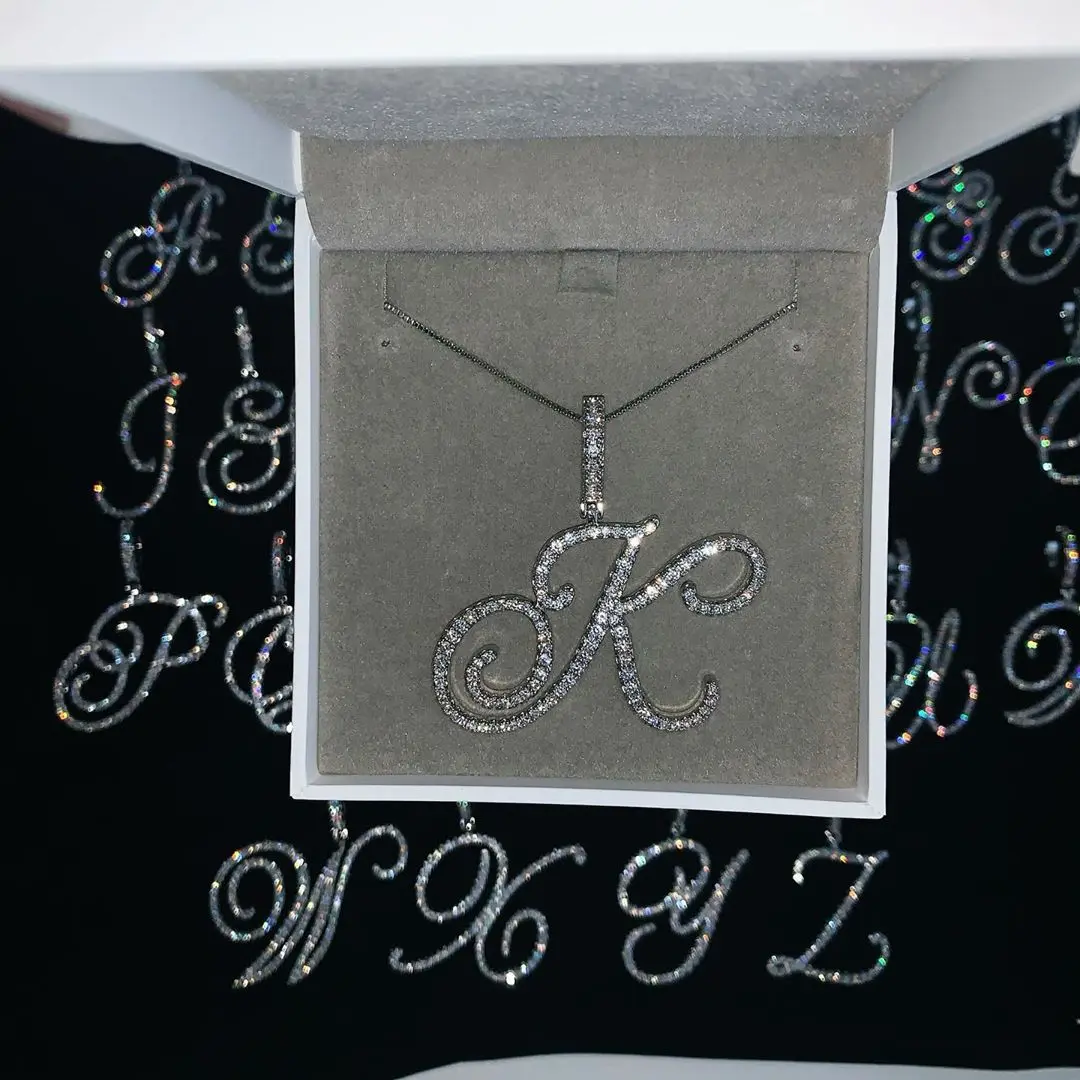 

in stock all 26 letter alphabet 5A cubic zirconia cz ice out initial necklace for women, Customized