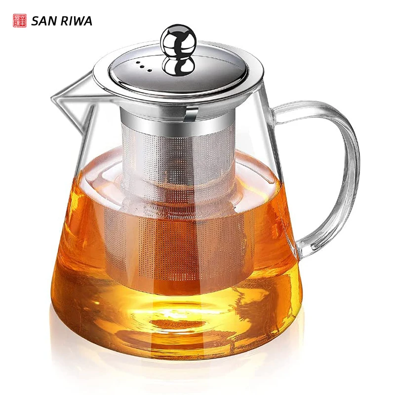 

Glass Teapot Safe Kettle with Removable Food Grade Stainless Steel Infuser Lid for Blooming and Loose Leaf Tea Maker