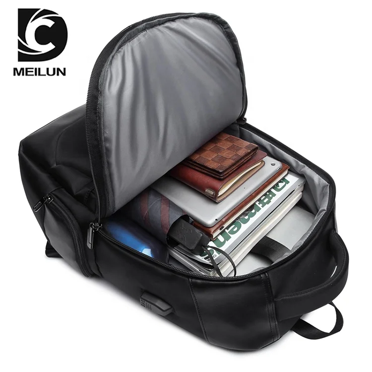 

custom logo high quality backpack production waterproof canvas laptop backpack with usb for men, Black / brown