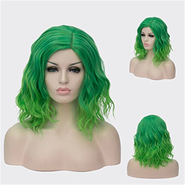 

Hot Selling Short Curly Hair African Chemical Fiber Hair High Temperature Silk Green Ladies Wig Wigs Synthetic