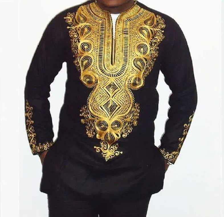 

Traditional Men African Clothes Casual Black African Dashiki Print Top Pant Set 2 Pieces Attire Suit Dess for Men