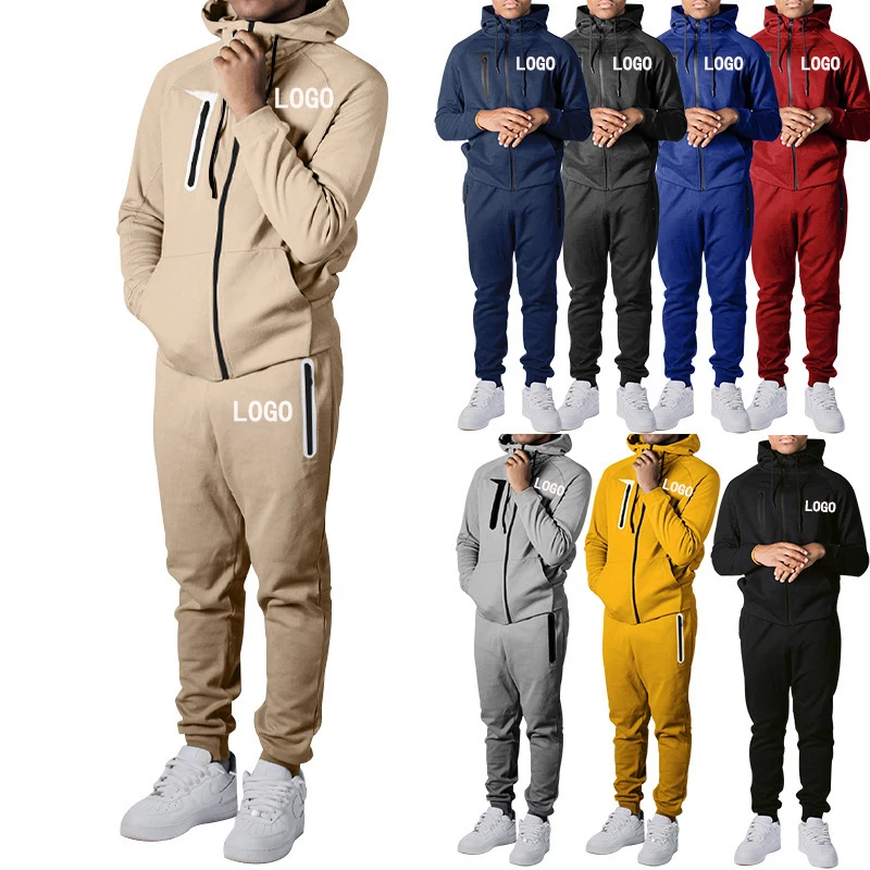 

Private Sweatsuit Dropshipping Custom Logo Polyester Long Sleeve Zip Up Hoodie Pants 2 Piece Set Jogging Suit Mens Track Suits