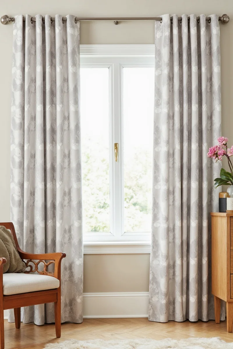 Completed dining room setup with matching curtains and furniture