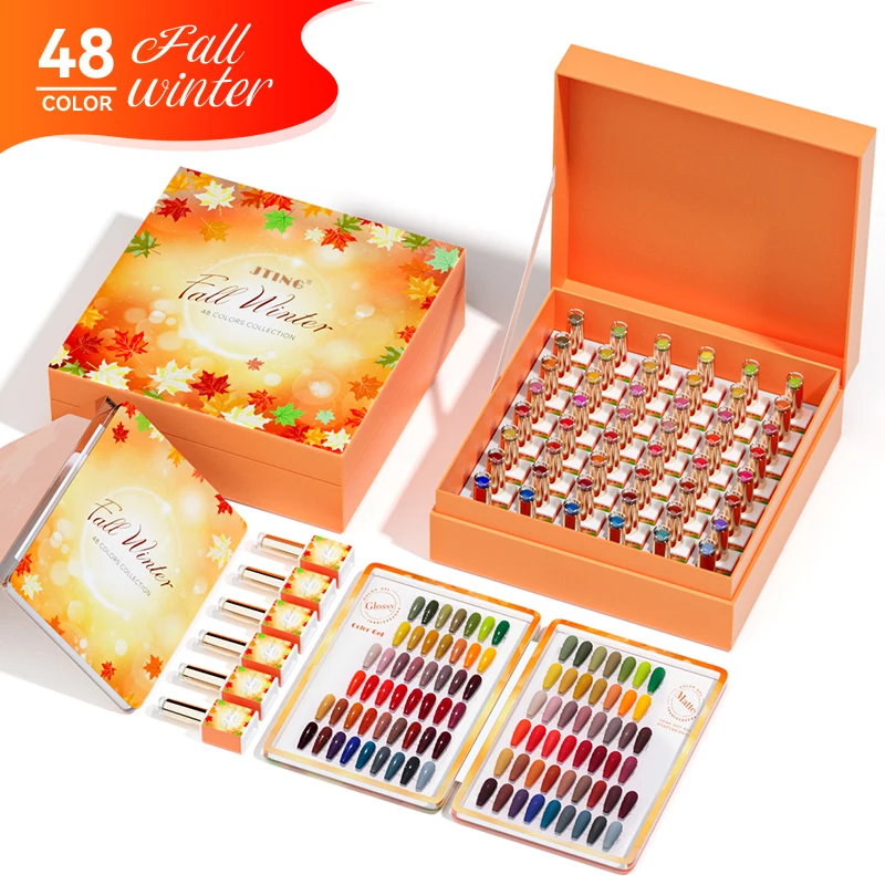 

JTING New Seasonal trend 48colors fall winter collection nail gel polish set box with free color card OEM free customization