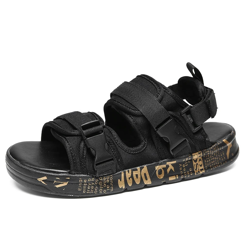 

Fashion Summer Beach Sandals Men's Sport Sandals, Black / gold