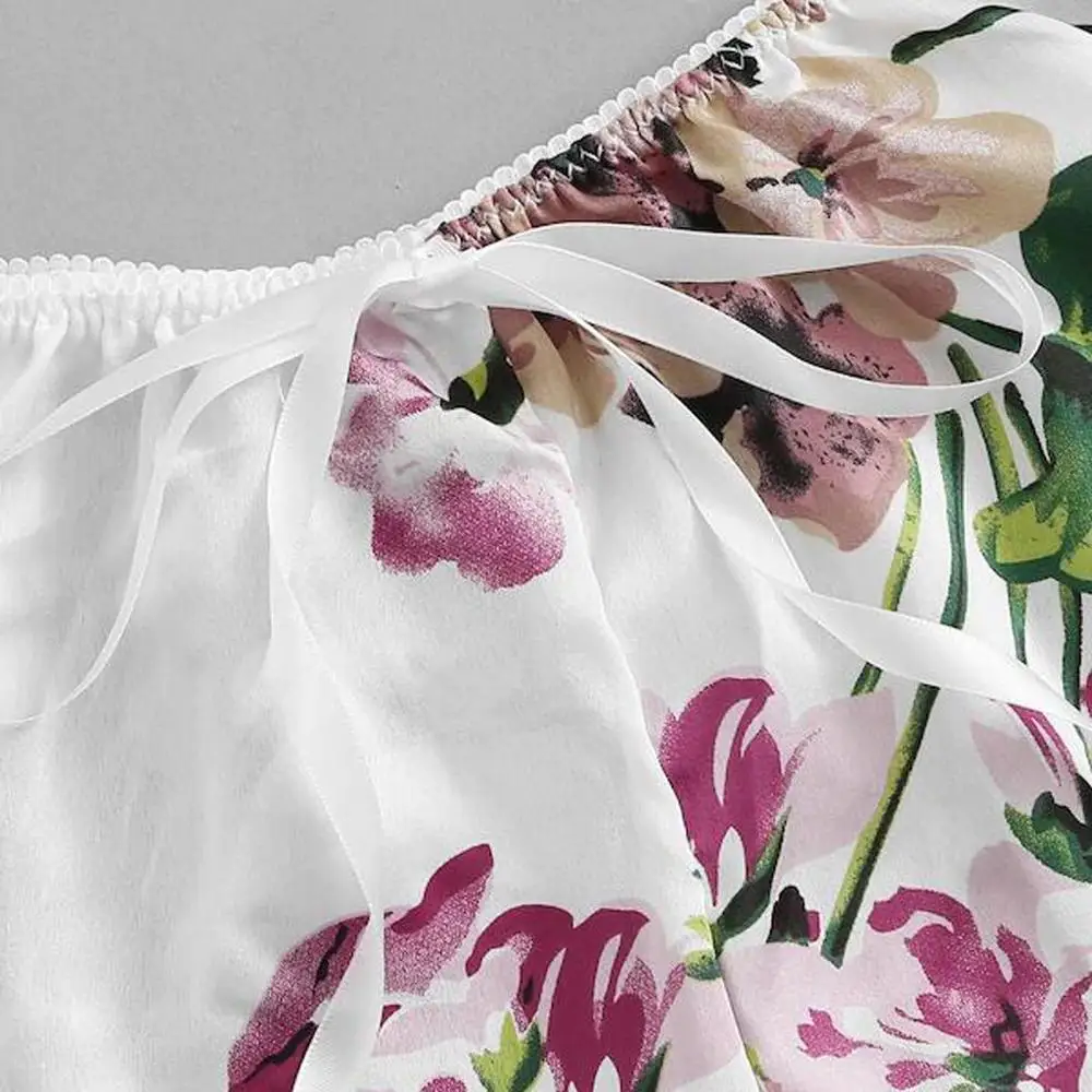 Anwedding Mujer Pijama Lencería Kimono Corto de Satén de Estampado Florres 