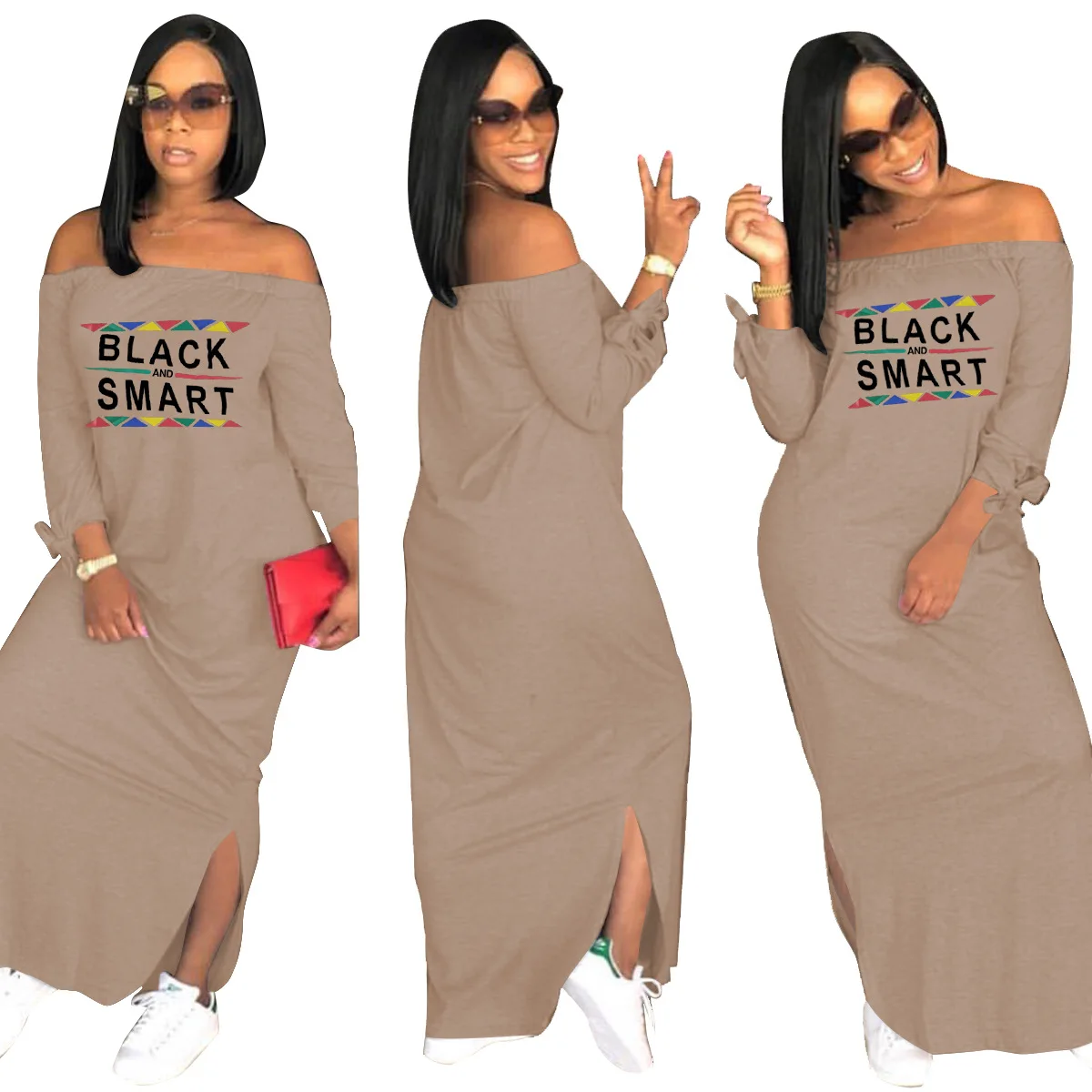 

Summer Clothes for Women Fashion Two-sided slit dress Party Clubwear Dress Off The Shoulder Maxi Dress