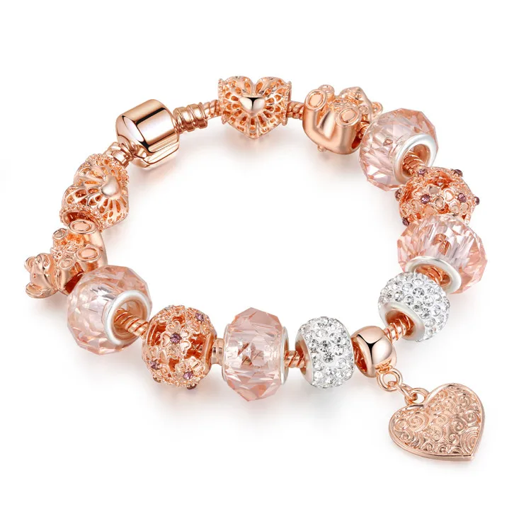 

2020 Hot Sales Crystal Heart Charm Bracelet DIY Bead Charm Bracelet Rose Gold, Picture