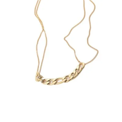 

Joolim Jewelry 18K Gold Plated Double-layer Chunky Chain Pendant Choker Necklace Stainless Steel Jewelry Wholesale