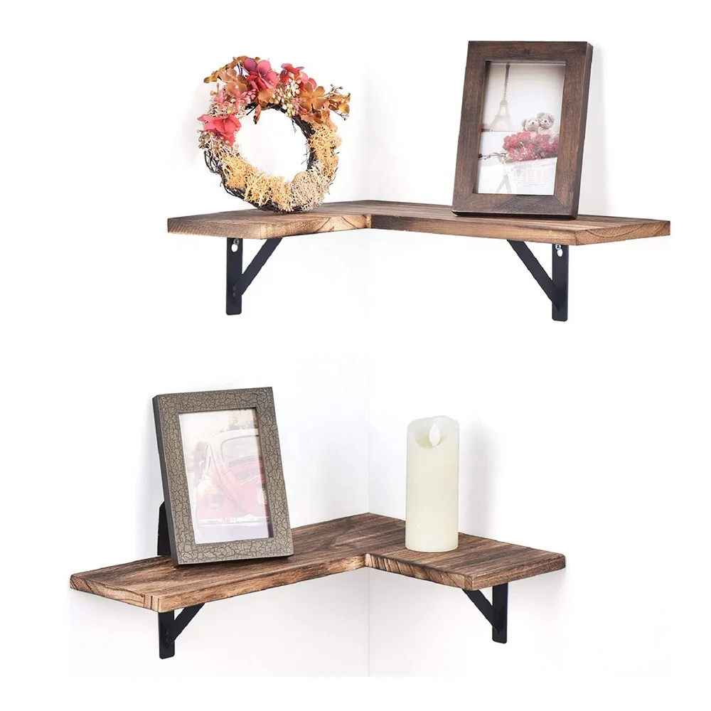 
Creative custom 2 Set Corner Wall Shelves Rustic Wood Corner Floating Shelves corner floating shelves for Bedroom Living Room 