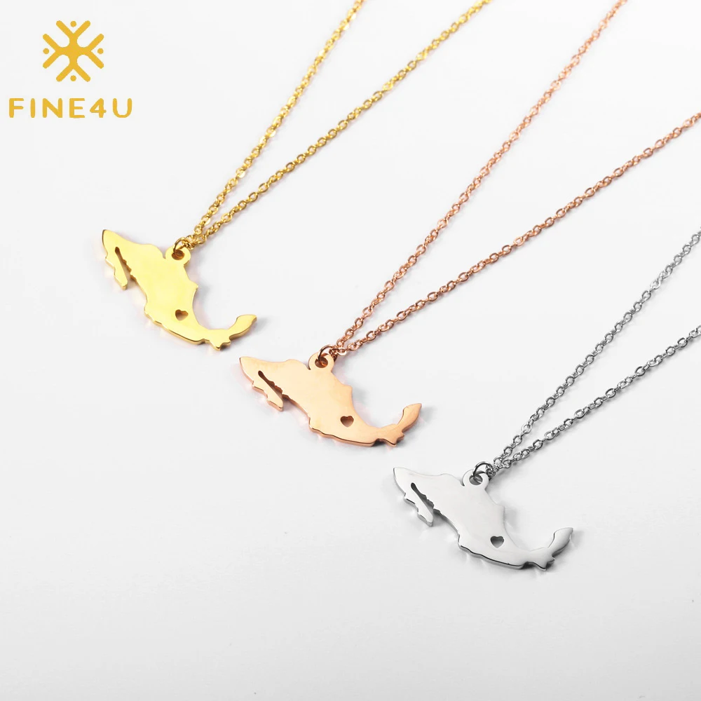 

High polish finished stainless steel 18k gold plated Mexico map necklace pendant, Gold/steel/rose gold