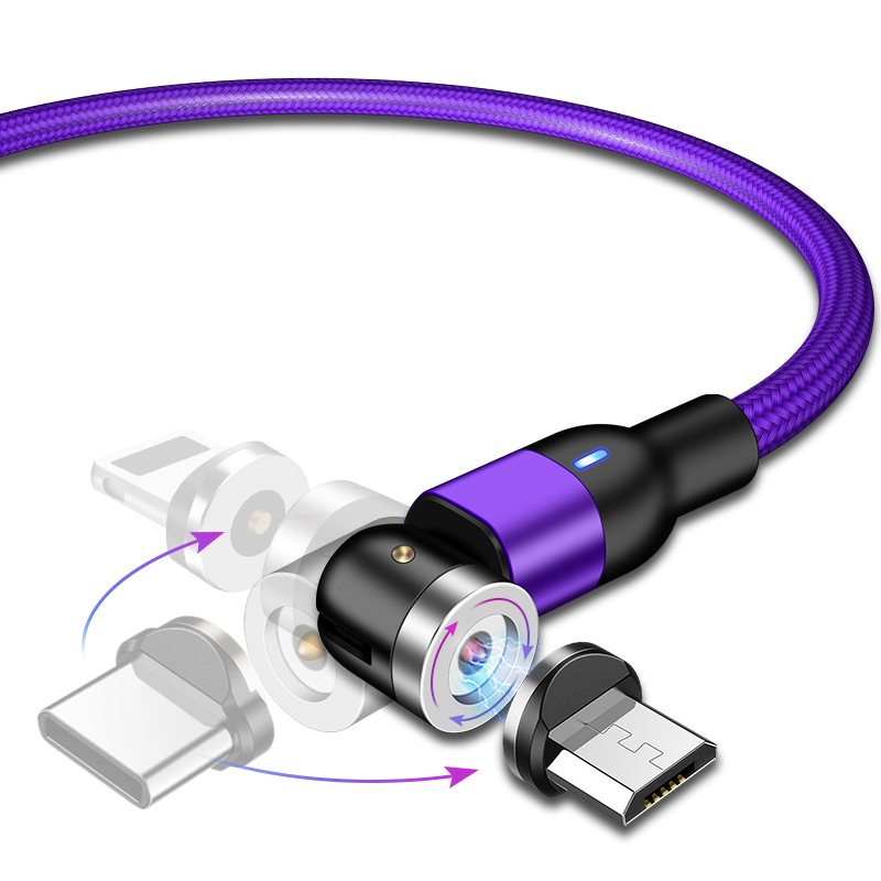 

360 Rotate usb magnetic charging cable magnetic charger cable, Purple