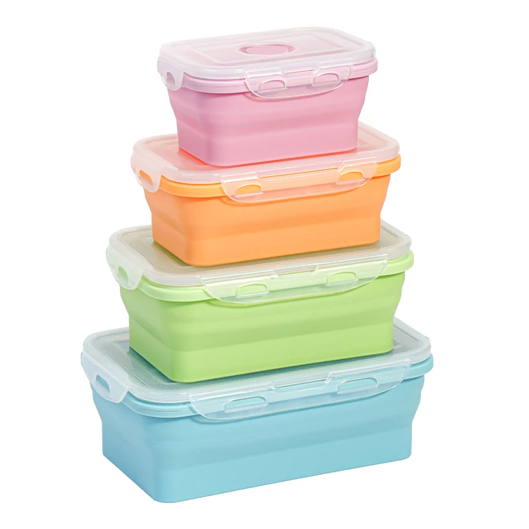 

BPA free 2021 Silicone Foldable Portable Lunch Box Microwave Oven Silicone food container set silicone collapsible lunch box, Any color is available