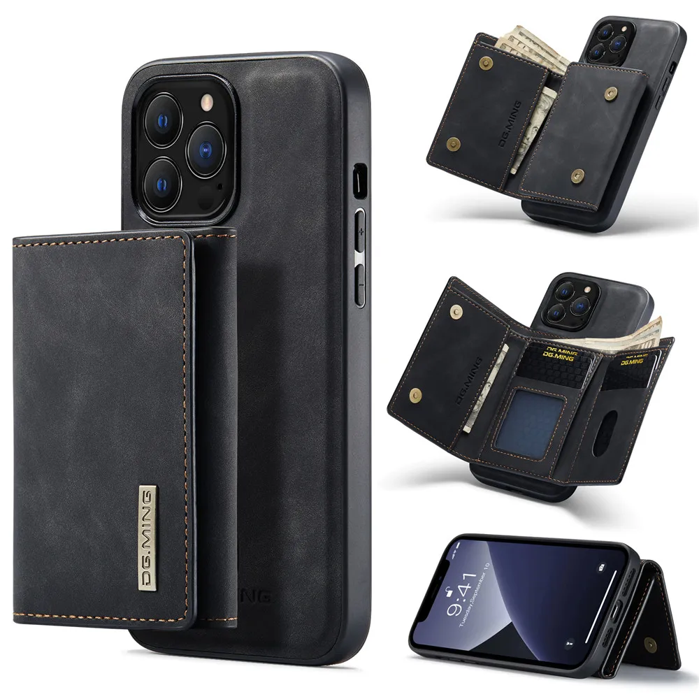 

Luxury Retro Leather Phone Case Magnetic detachable 2 in 1 Removable Wallet Case DG Ming flip leather case for iPhone