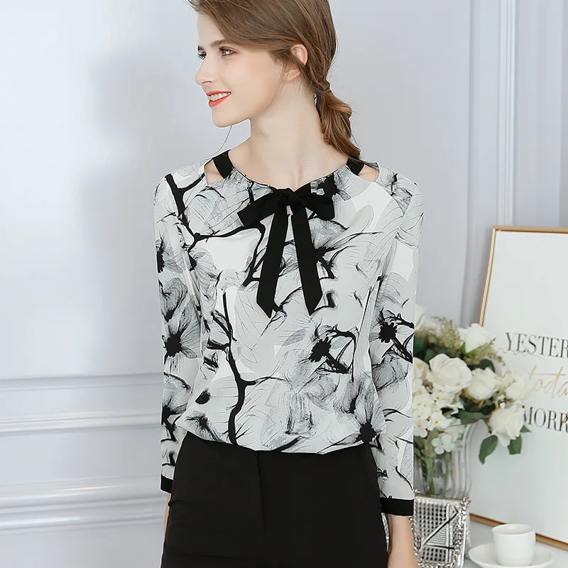 

Spring And Summer Plus Size Blouse New Korean Slim Women's Wild Blouse Long Sleeve Bottoming Top Chiffon Blouse