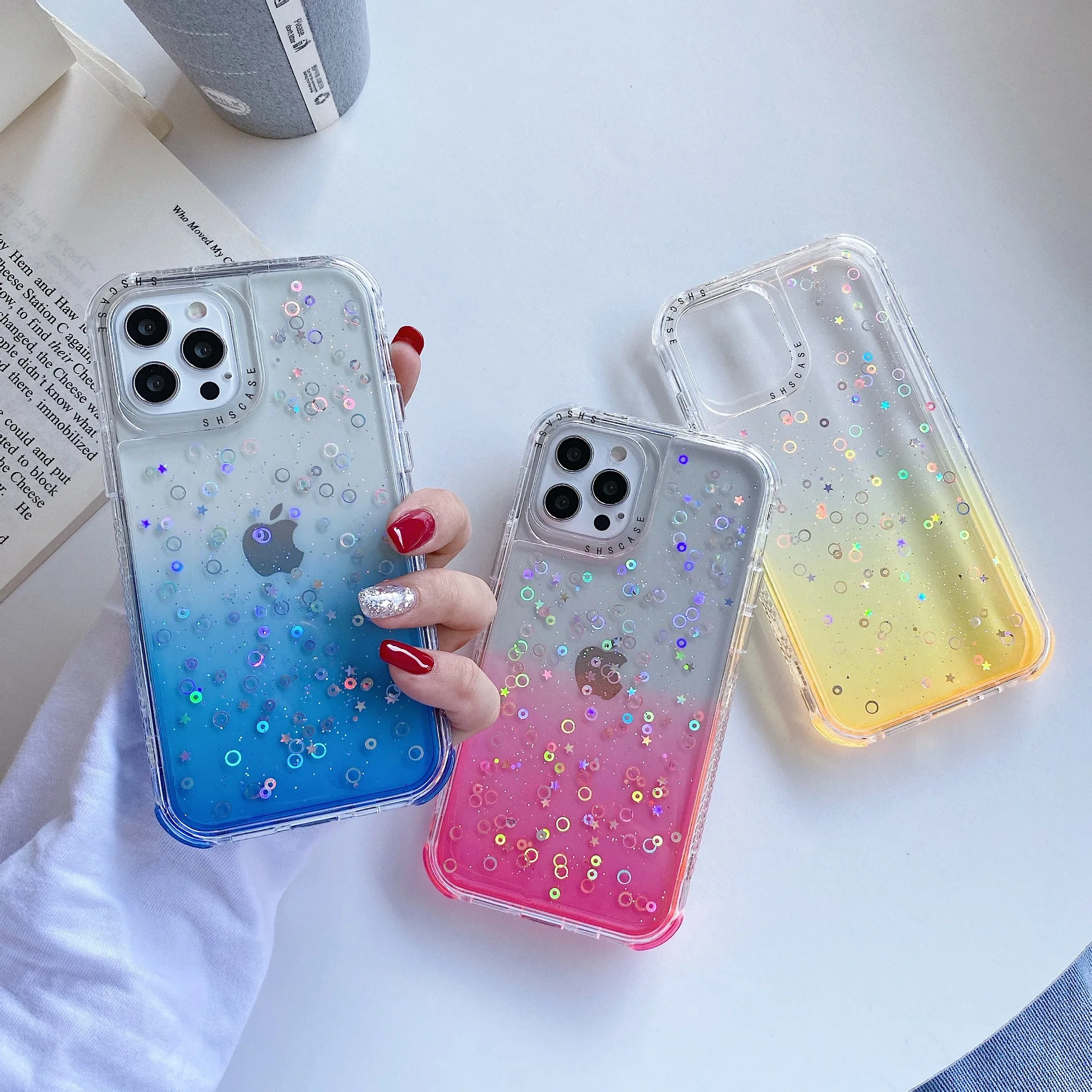 

Gradient Color Glitter Liquid Bling Mobile Phone Case Accessories For Iphone x 11 12 Pro Max For Huawei P40, Purple, blue, pink