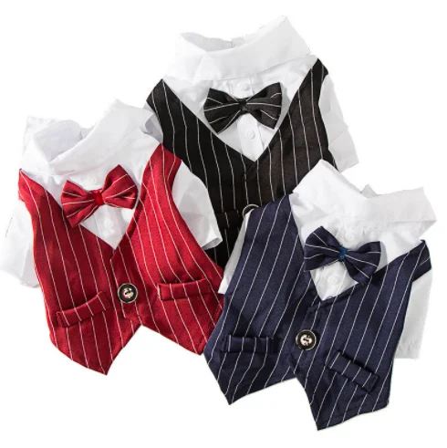 

Dog Tuxedo Costume Formal Shirt, Dog Wedding Black Jacket Suit Bow Tie, Puppy Prince Ceremony Bow Tie Suit Small Dog Cat Clothes, Black, red, blue