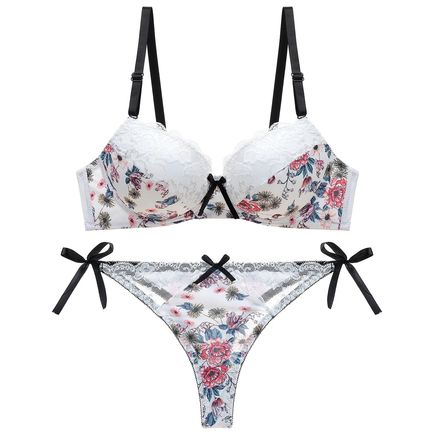 

FINETOO Fast delivery in stock wholesale Sexy Lace Bra Set Women Print Lace Bras Panties Set Lace Underwear Suit