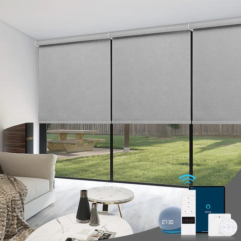 Sunscreen Remote Custom Automatic Wifi Solar Window Dual Shades Blackout Double Electric Motorized Roller Blinds Linen Blind