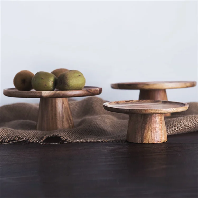 

Newest Round Serving Tray Dessert Sushi Cake Stand Plate Wooden Cake Dessert Pedestal Display Stand with wood Base