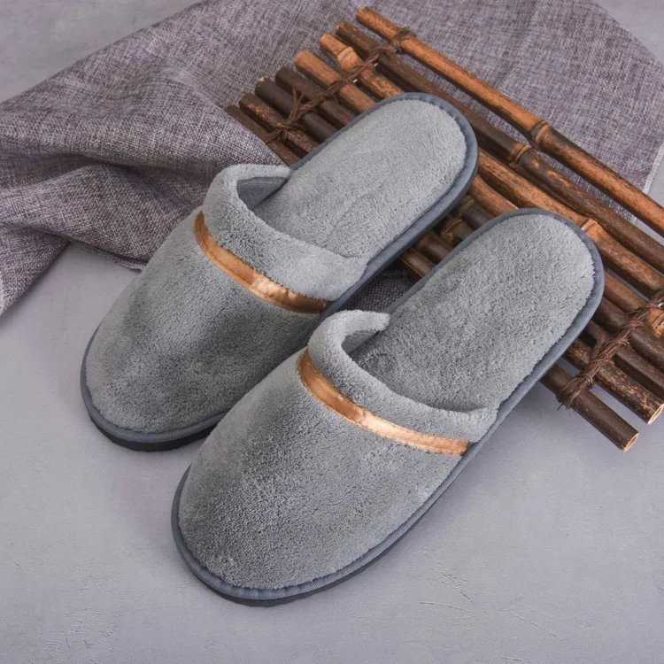 

Wholesale fast dispatch customized five-star hotel crown comfort bedroom indoor guest washed hotel coral velvet spa slippers