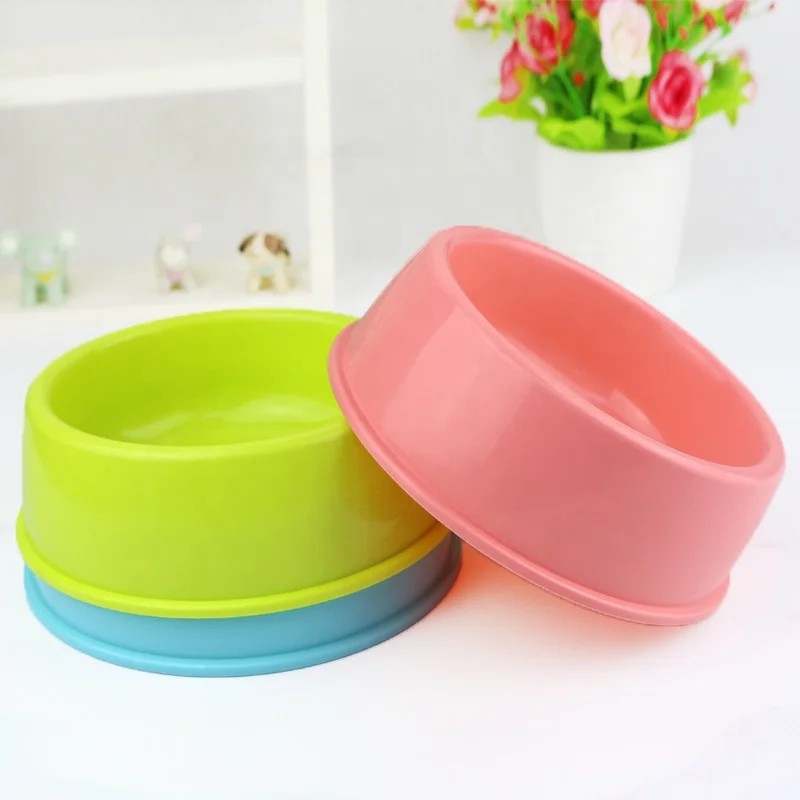 

Plastic Pet Cat Bowl Candy Color Round Plastic Single Bowl Large Medium Small Dog Food Bowl, As picture