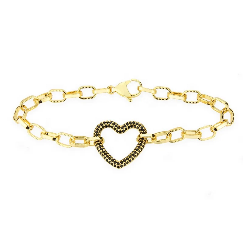 

Wholesale womens heart designer black zirconia 18K gold chain bracelet jewelry
