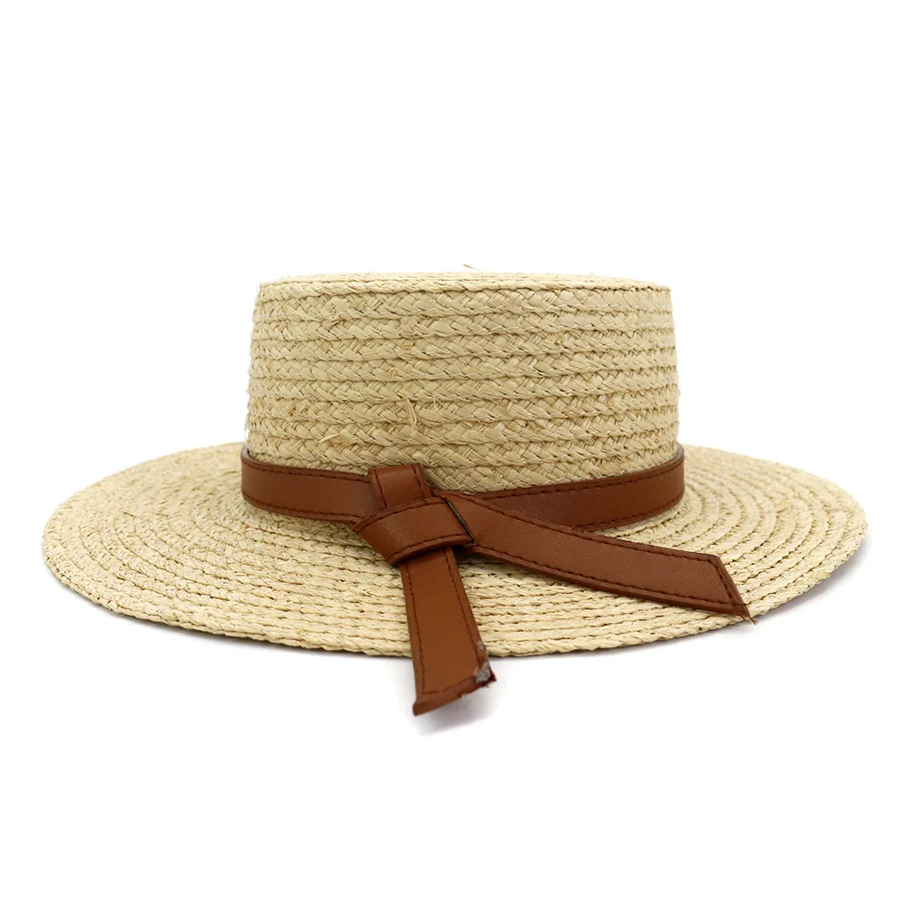 

2021 Summer British Vocation Flat Brim French Raffia Straw Hat Flat Top Straw Sun Hat, Camle,red bule and so on