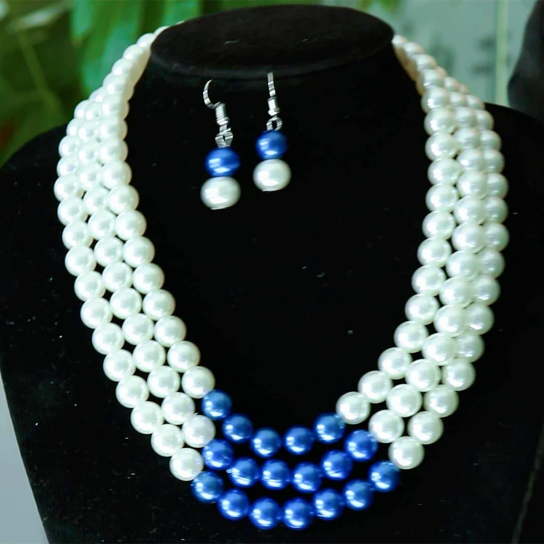 

Greek Sorority Statement Fashion Wedding Bridal Jewelry Layered Imitation Pearl Necklace Earrings Jewelry Set For Women Girls