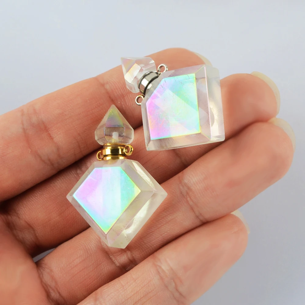 

WX1869 Natural angel aura quartz perfume oil bottles diamond pendant crystal jewelry