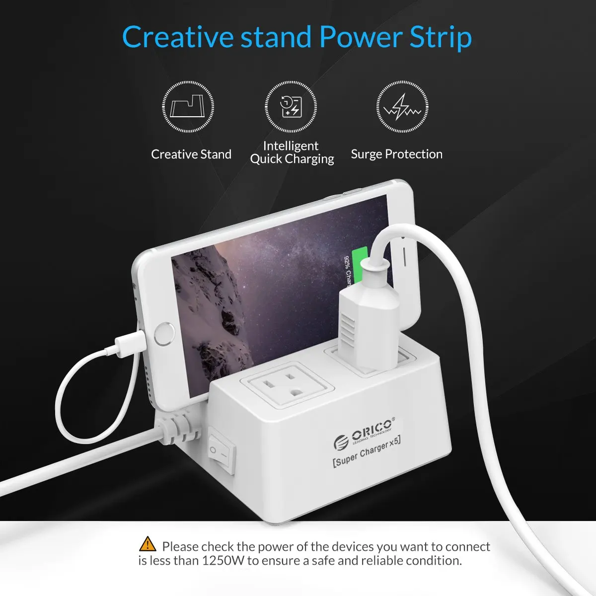surge protector with 5 usb ports AC power socket with 2 AC outlet power strip