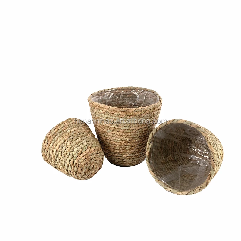 

Amazon hot sale Seagrass Planter Basket Woven Plant Pot outdoor Flower Pots Cover Storage Basket Plant Containers (3-Packs)