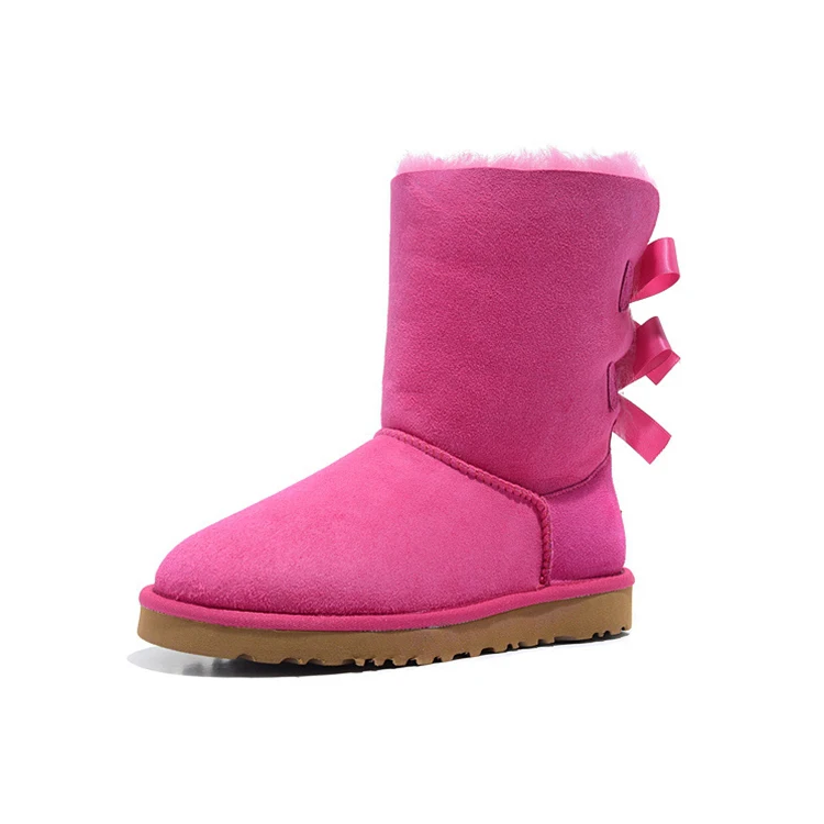 

Wholesale Fashion Ladies Sheepskin Shoes Women Winter Snow Boots Lamb Wool Fur Boots with Bows