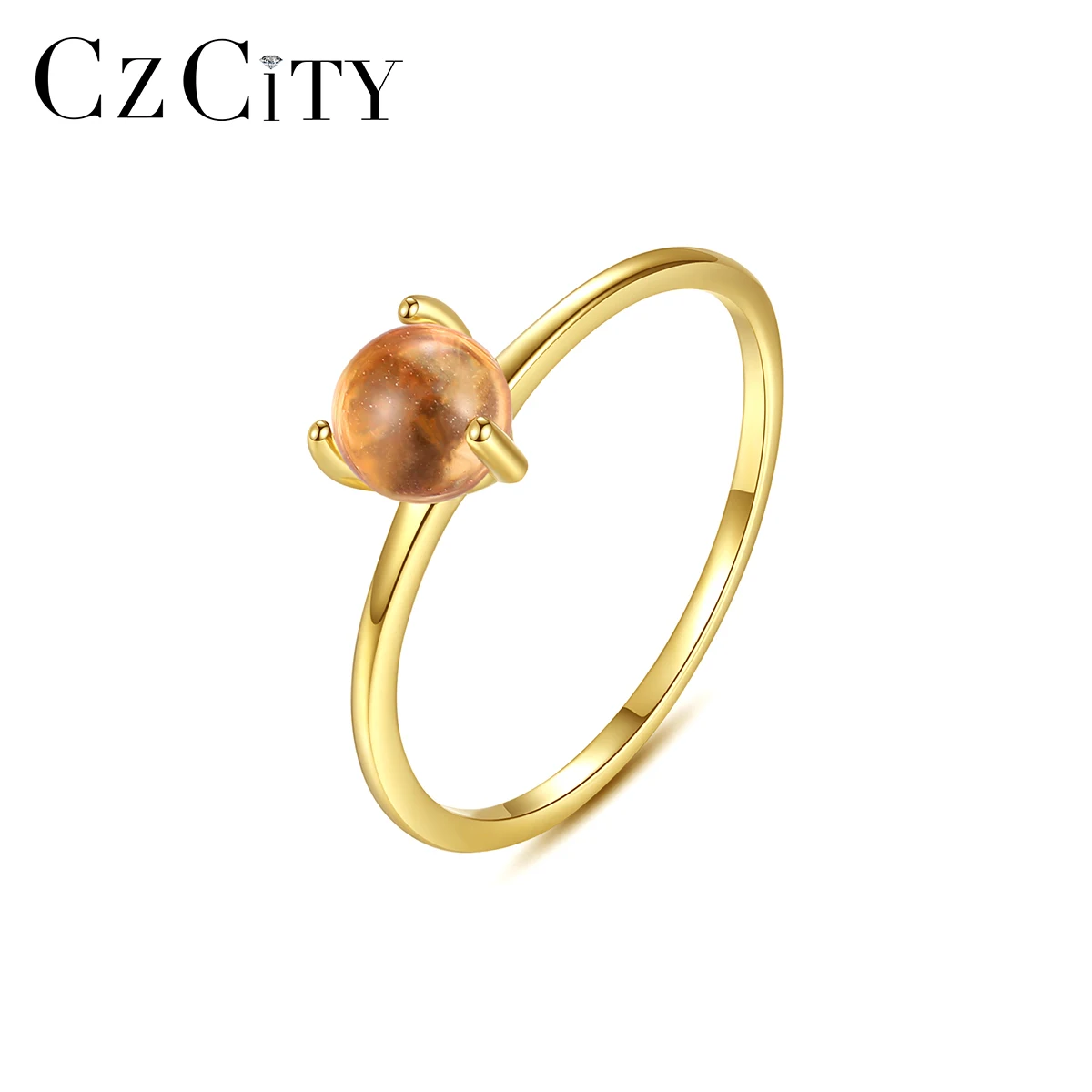 CZCITY Good Selling Trendy Woman Gold Colorful Gem Diamond Engagement Plated Crystal Natural Moonstone Ring