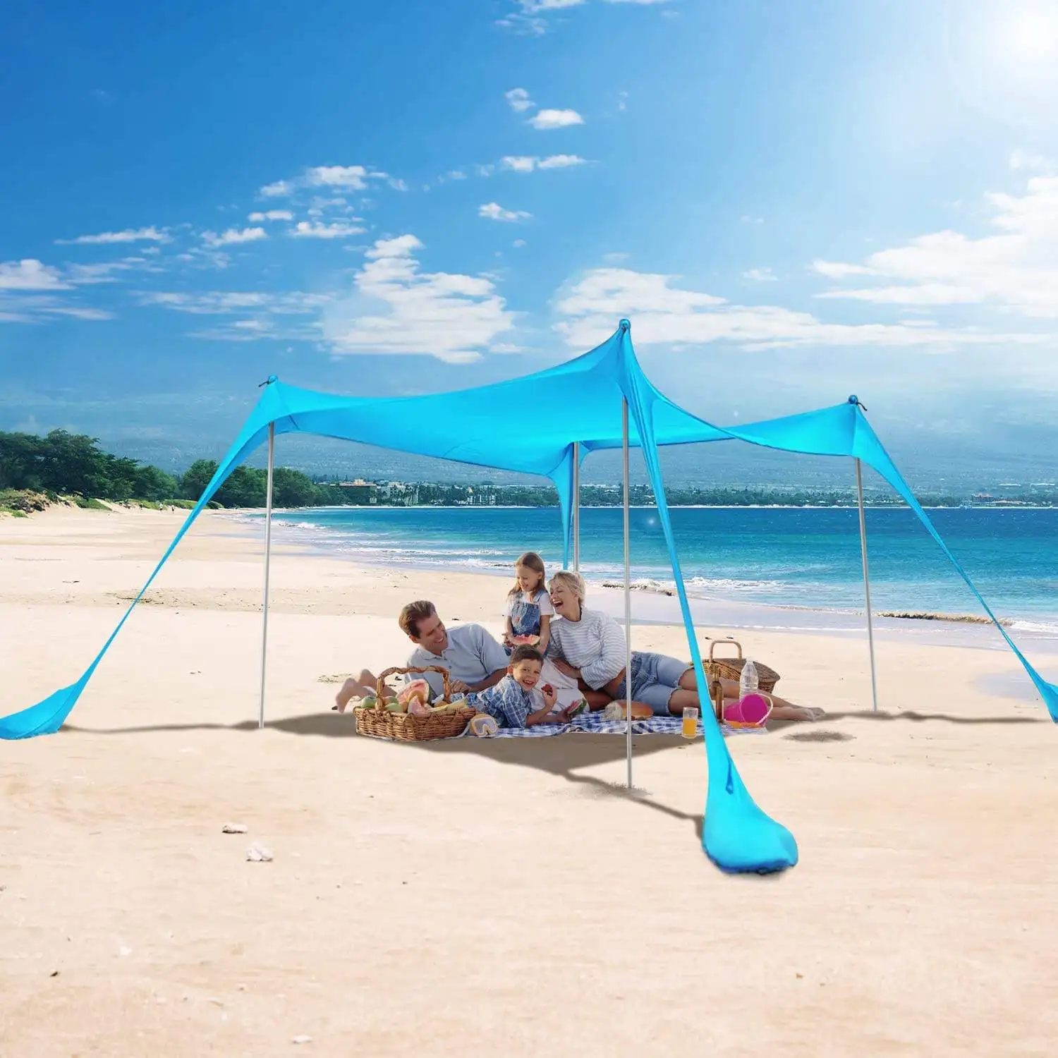 Custom Lightweight Camping Tarp with Four Corner Flat Roof Support Waterproof Rain Fly Beach Tent Sun Shelter Beach Canopy