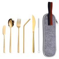 

Portable stainless steel cutlery 304 spoon fork knife chopsticks and straw travel cutlery set