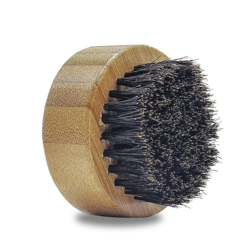 Wood Round Bamboo Handle Boar Bristle Beard Brush Shaving Brush, Nature color
