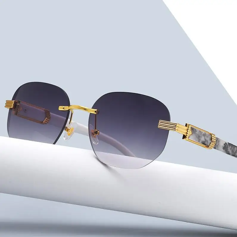 

Trendy Luxury Wood Buffalo Horn Diamond Sun Glasses Mens Rimless Shade Sunglasses