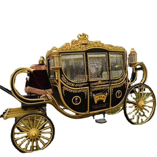 

Classical Victoria Royal Horse Drawn Carriage Luxury Wedding Garden Style Two Wheel Led Light Horse Carriages, Gold&black
