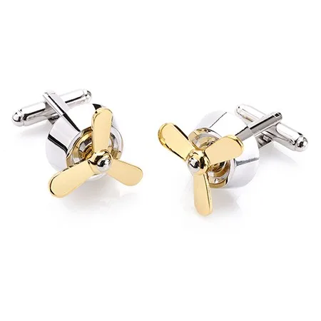 

OB Jewelry Wholesale Men's Jewelry Propeller Airscrew Cufflinks Fan Cuff Links Silver Plane Fan Cufflink For Men Shirt, Silver/black/gold