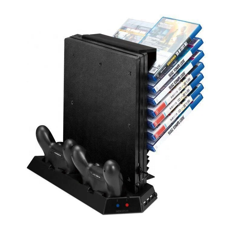 

Vertical Dual Charger Cooling Fan Game CD Storage Station Stand For Playstation 4 PS4 Pro, Black